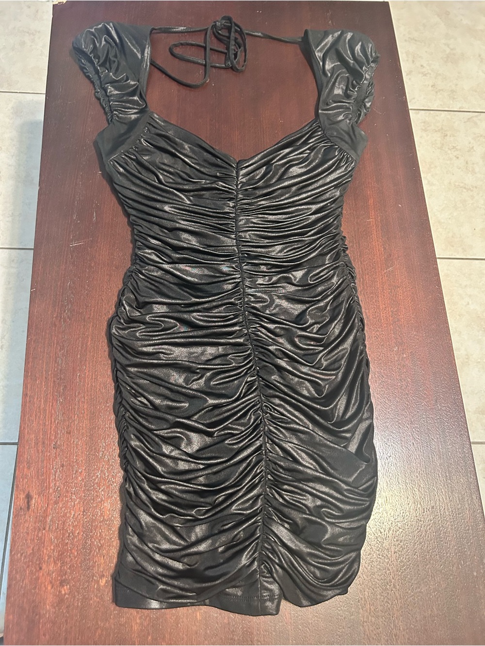 Ruched Black Halter-Style Women's Dress